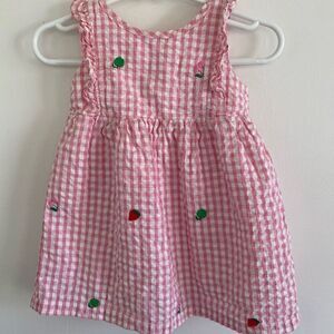 Baby Boden Pink Gingham Fruits Embroidered Dress